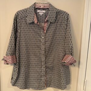 Foxcroft Black and White with Red Accents Button Down Shirt Wrinkle-Free